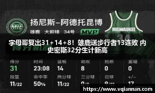 字母哥复出31+14+8！雄鹿送步行者13连败 内史密斯32分生计新高